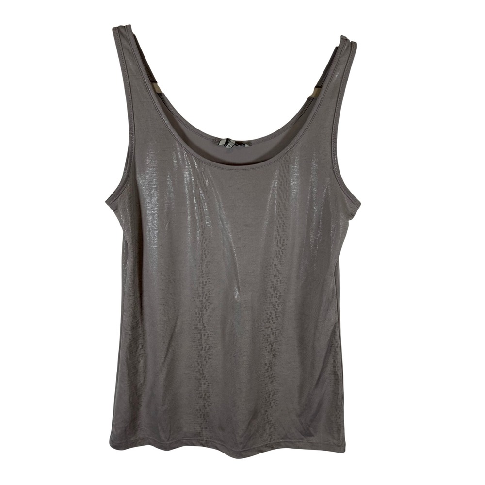 BKE Womens Metallic Snakeskin Textured‎ Scoop Neck Tank Top Mauve Taupe Size M